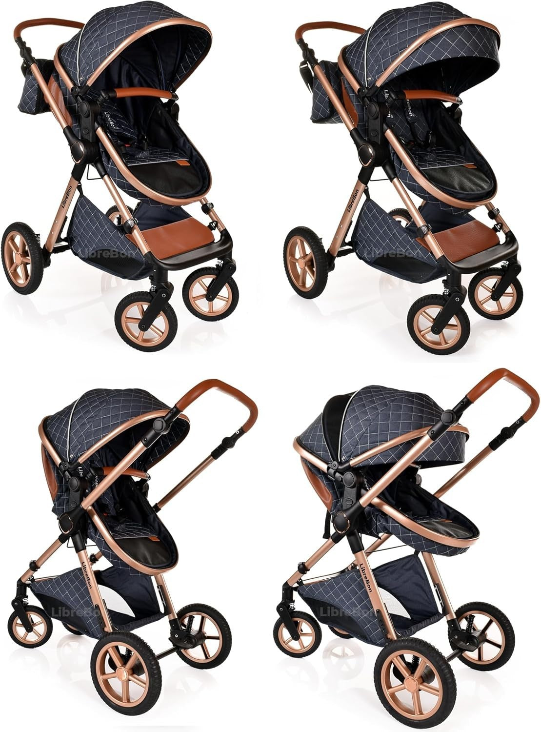 3-in-1 Baby Stroller Travel System Pram Pushchair Foldable Denim Blue
