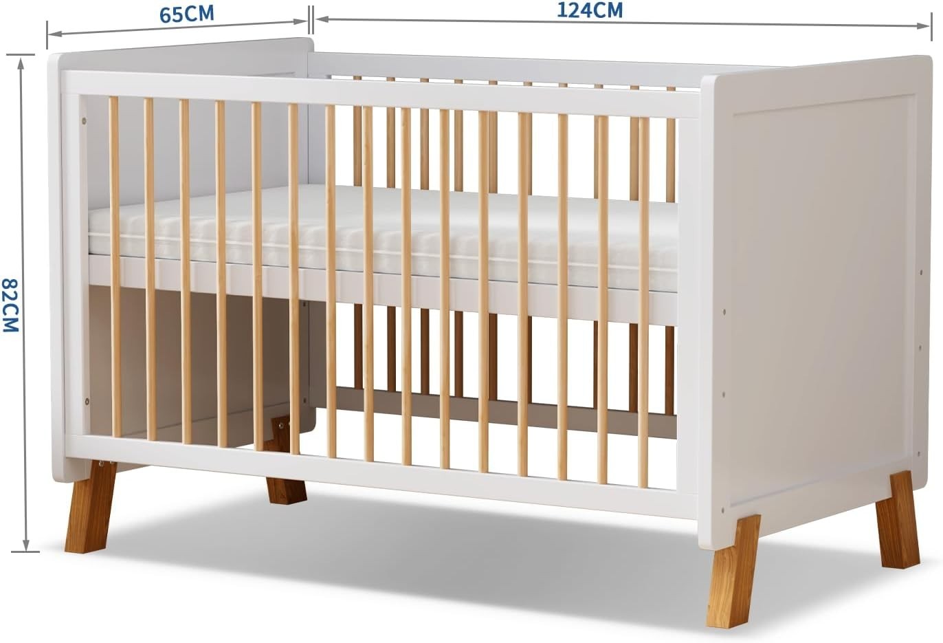 3in1 Wooden Baby Cot Bed with Mattress Convertible Crib Toddler Bed 120x60cm