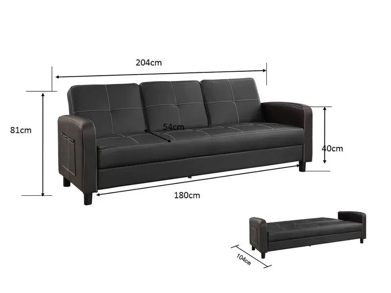 3 Seater Faux Leather Sofa Bed Brown Click Clack Recliner Cup Holder
