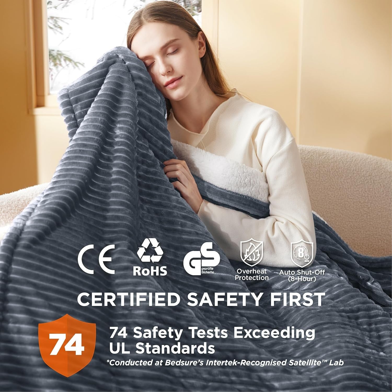 Electric Heated Throw Blanket 6 Heat Timer Overheat Protection Soft Flannel