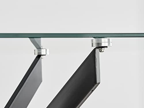 Modern Black Metal & Clear Glass Rectangular Dining Table 120x70cm