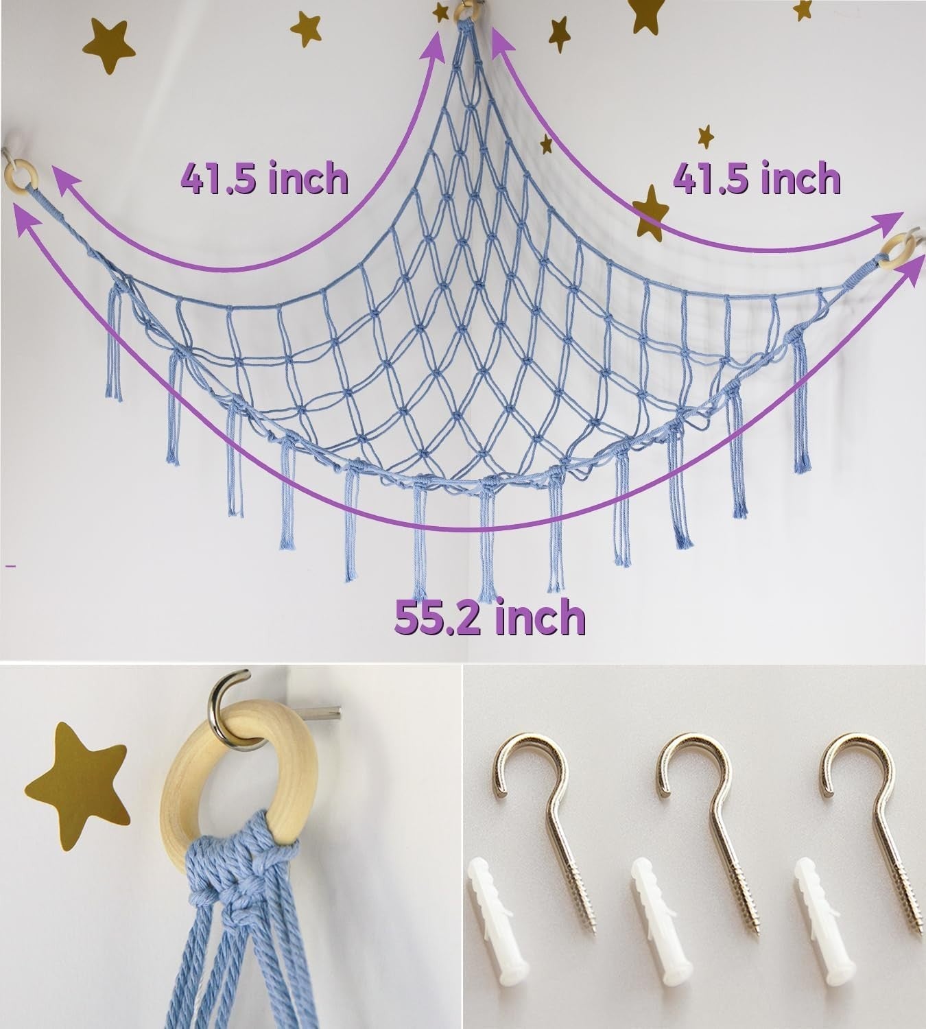Toy Hammock for Stuffed Animals – Soft Cotton Net Storage, Boho Nursery Decor