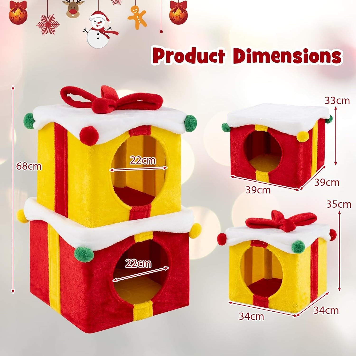 Double Cat House Condo Red Yellow White Stackable Plush Indoor Cat Hideaway