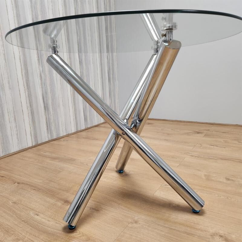 Round Glass Dining Table Only Modern Chrome Legs 4 Seater Kitchen Table