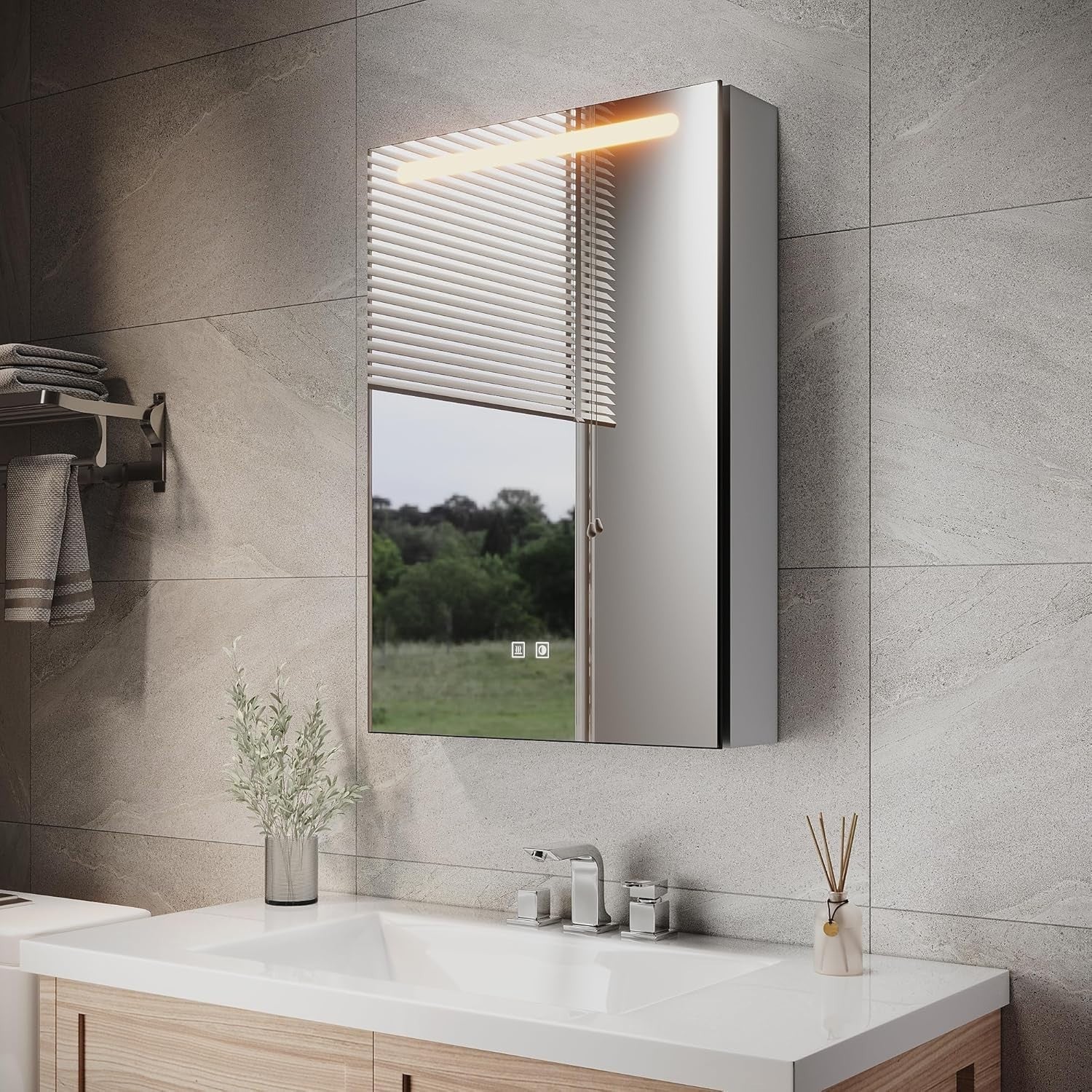 LED Bathroom Mirror Cabinet Wall Mounted with Anti-Fog & Hidden Storage
