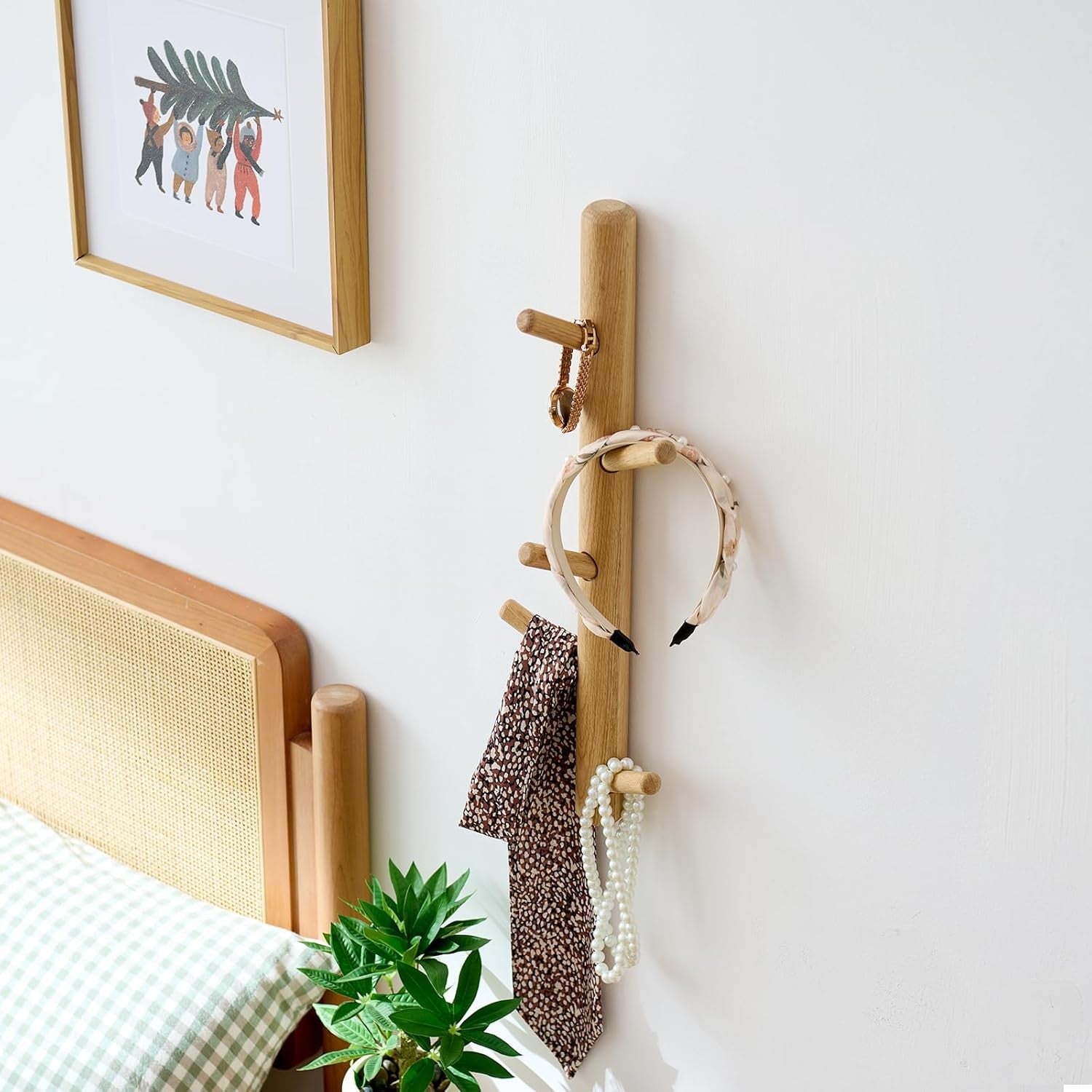 90cm Wall Mounted Wooden Coat Rack | Vertical Hat Hook Tree for Hallway Bags