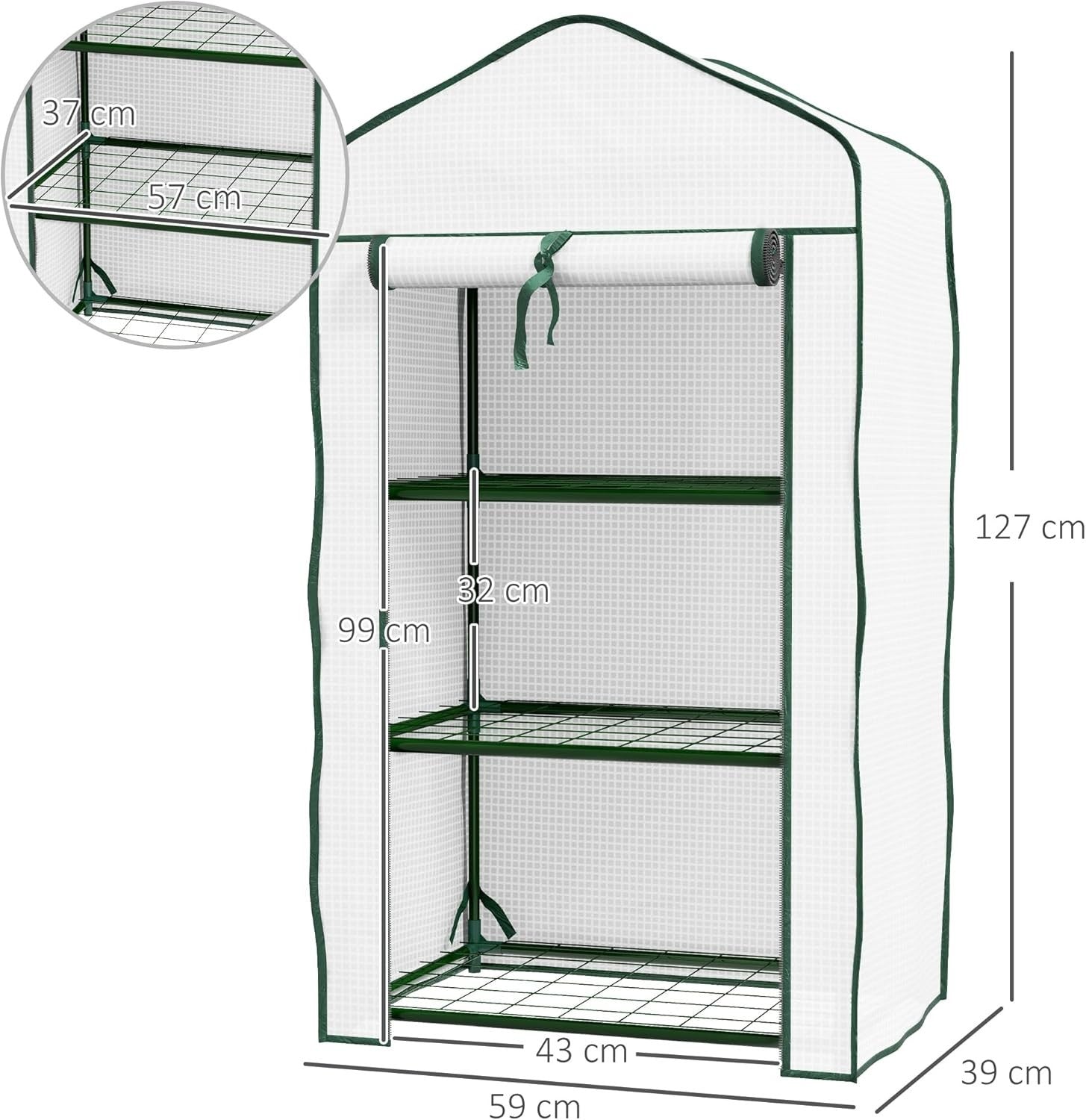 3 Tier Mini Greenhouse with Reinforced PE Cover Roll-Up Door for Plants