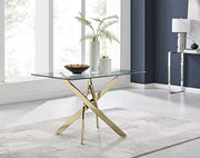 Rectangular Glass Dining Table 120x70x76cm Gold Starburst Legs 4-Seater