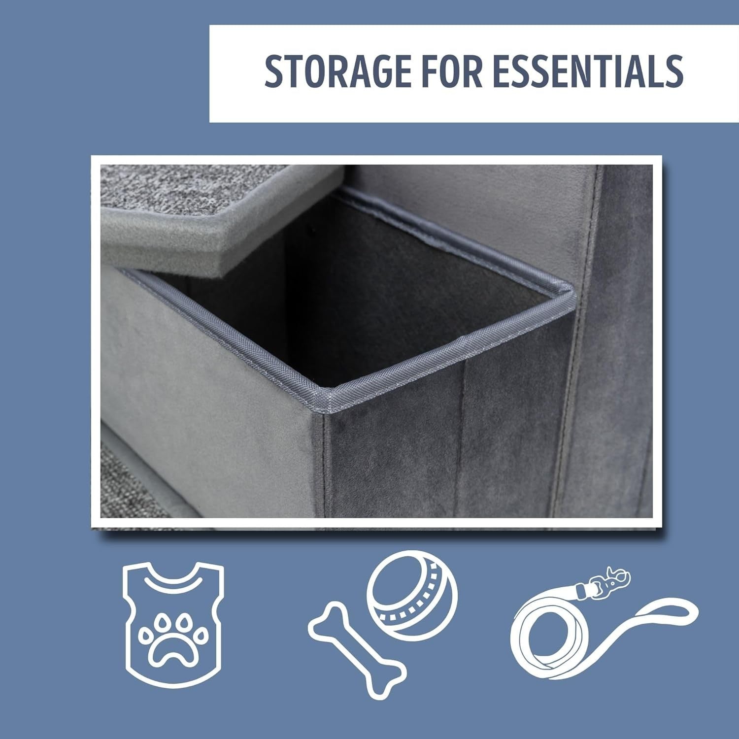 TRIXIE 3-Step Foldable Pet Stairs with Storage Compartments Gray