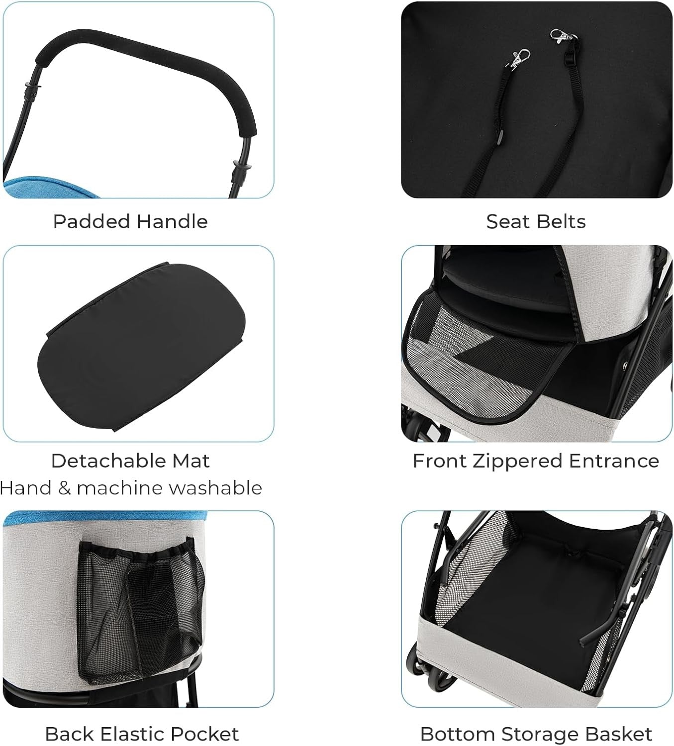 Pet Stroller for Dogs & Cats up to 15kg Foldable 4 Wheel Travel Pushchair