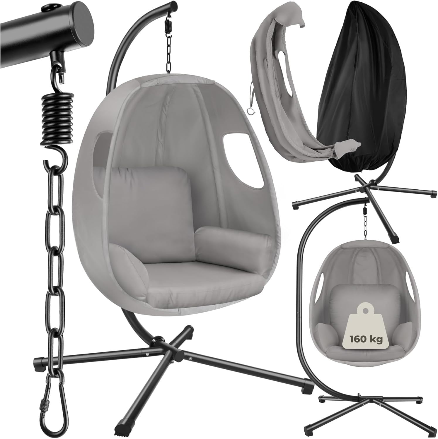 Swivel Hanging Egg Chair with Stand & Comfort Cushion for Indoor Outdoor Use