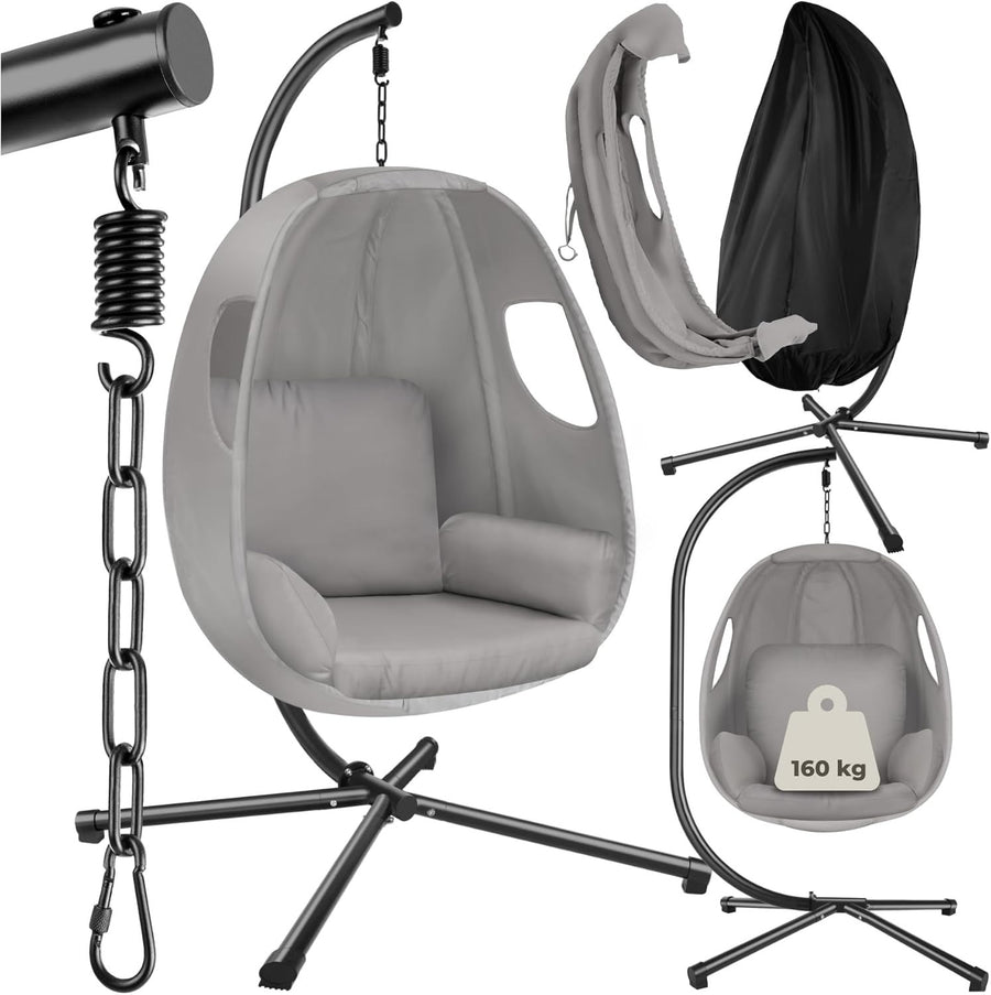 Swivel Hanging Egg Chair with Stand & Comfort Cushion for Indoor Outdoor Use