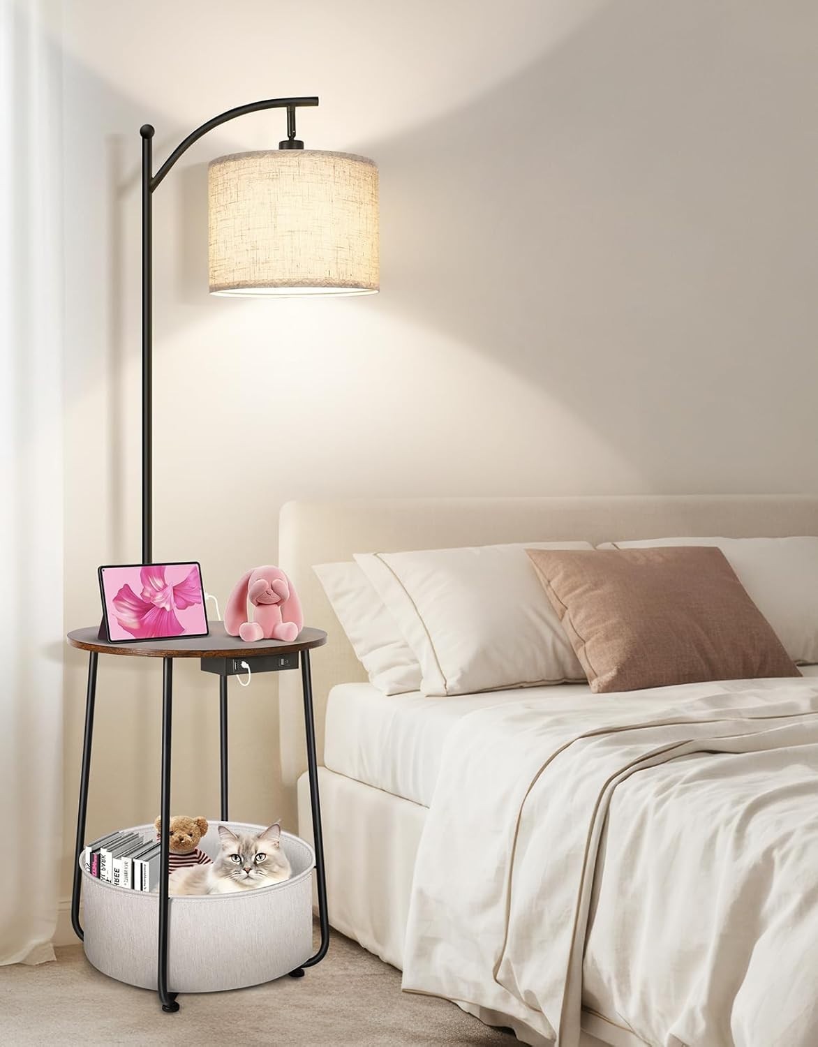 Multifunctional Floor Lamp with Table, USB Charging & 3 Light Modes