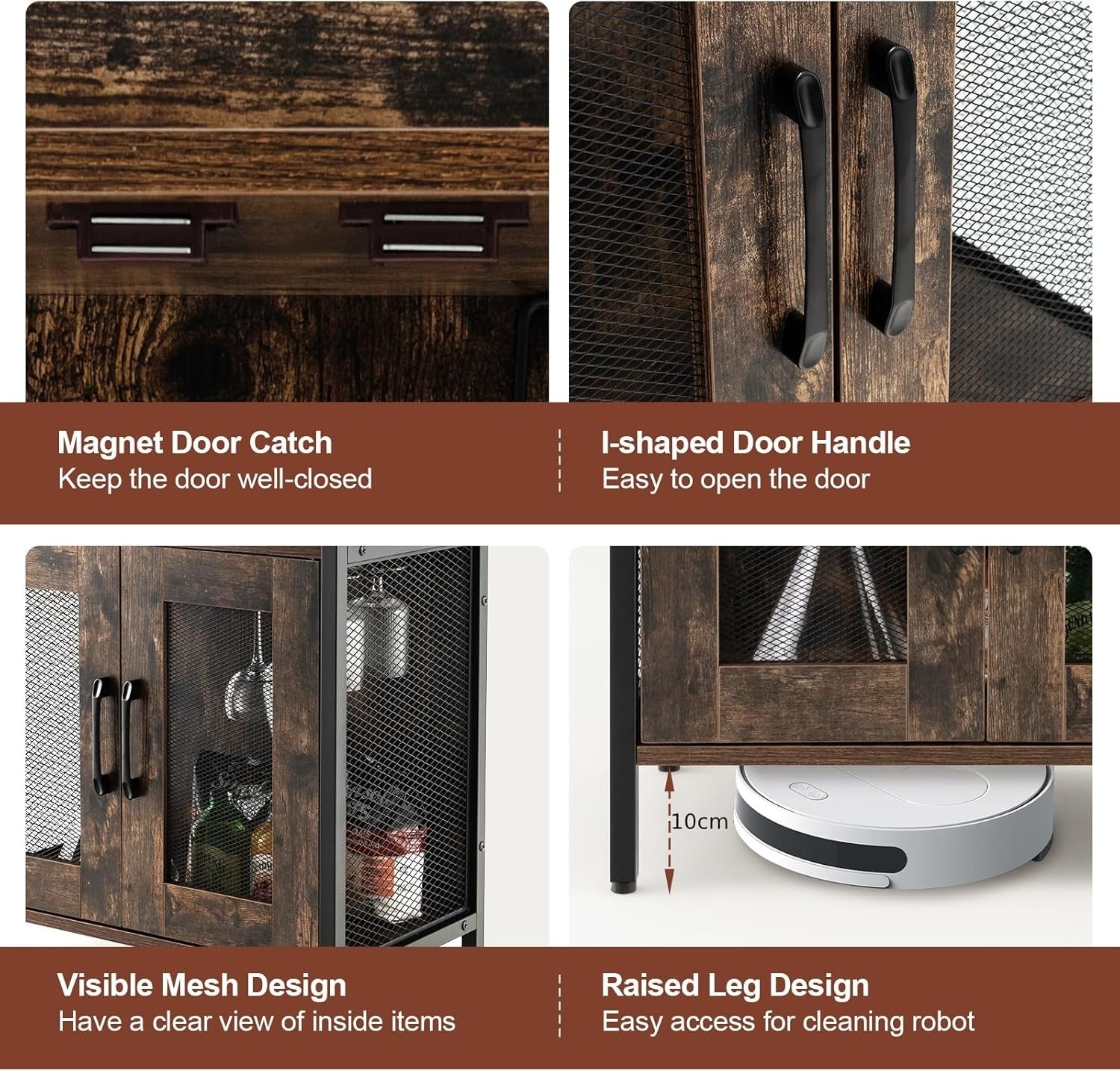 Industrial Wine Bar Cabinet Sideboard with Wine Rack & Glass Holder Rustic Brown