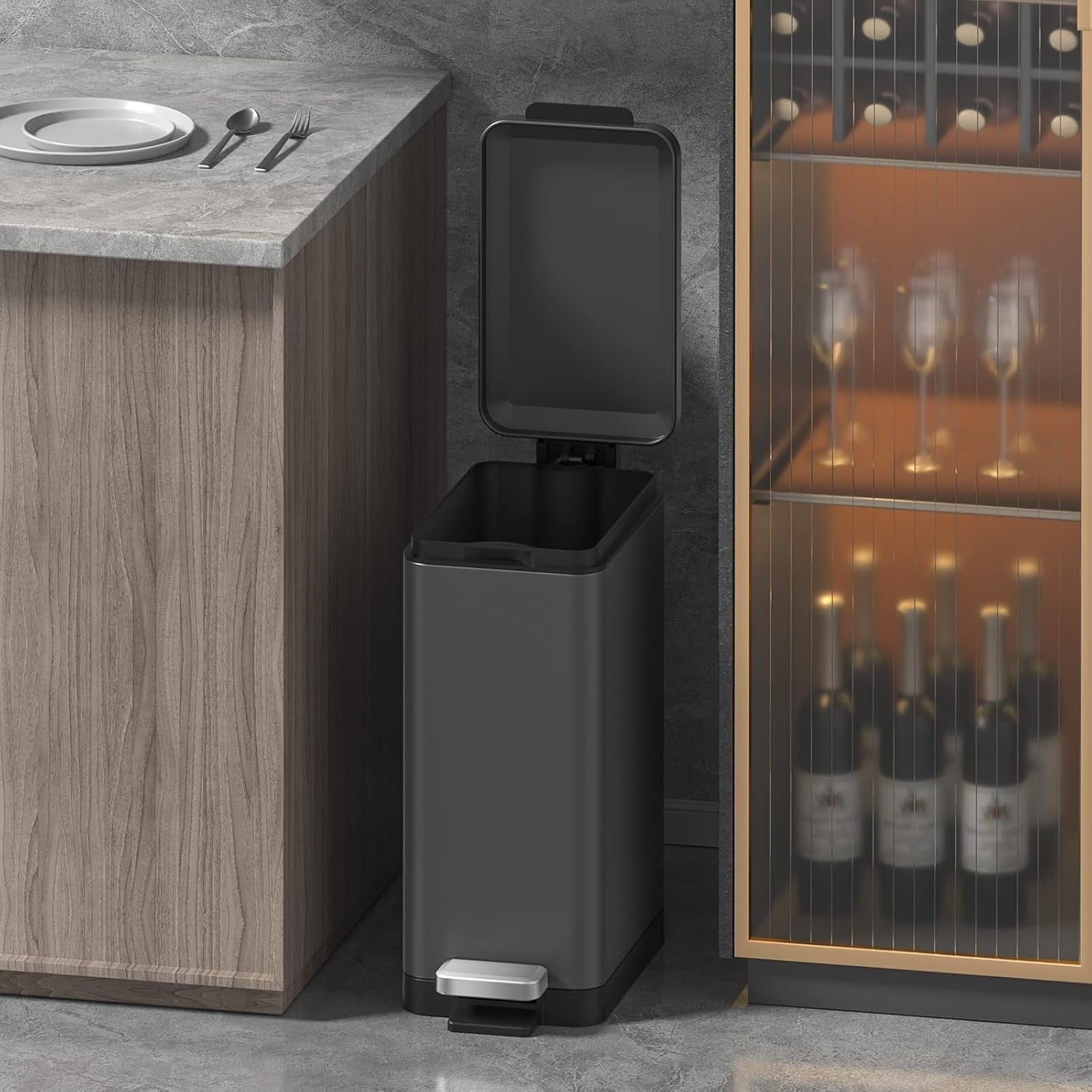 10L Slim Stainless Steel Step Trash Can Soft Close Pedal Bin Grey