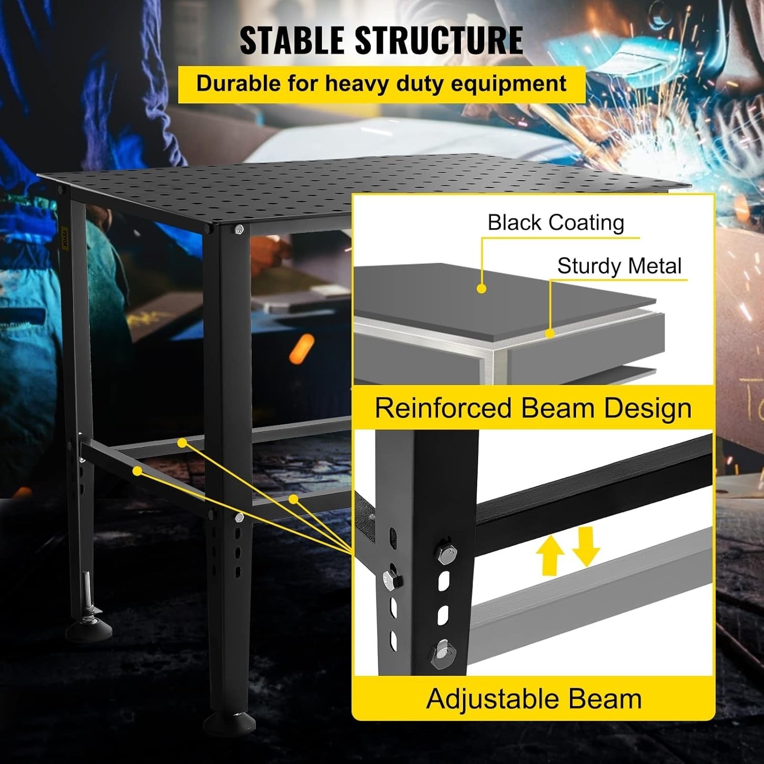 Welding Table 36"x24" 800lbs Capacity Steel Workbench 0.63" Holes Non-Slip