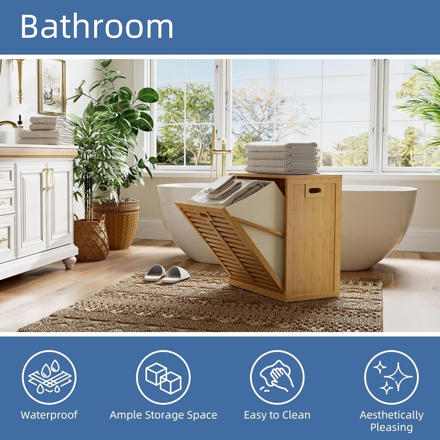 Bamboo Tilt Out Laundry Hamper Cabinet with Hidden Basket Storage Natural