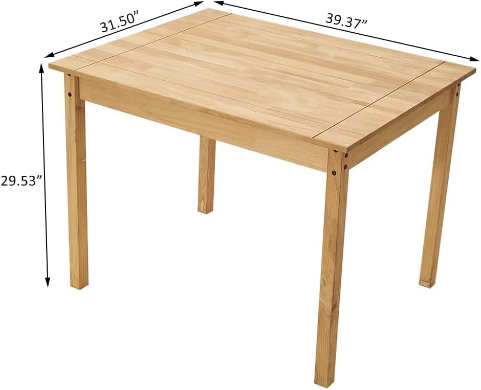 Solid Wood Dining Table & 4 Chairs Compact Kitchen Furniture Set Light