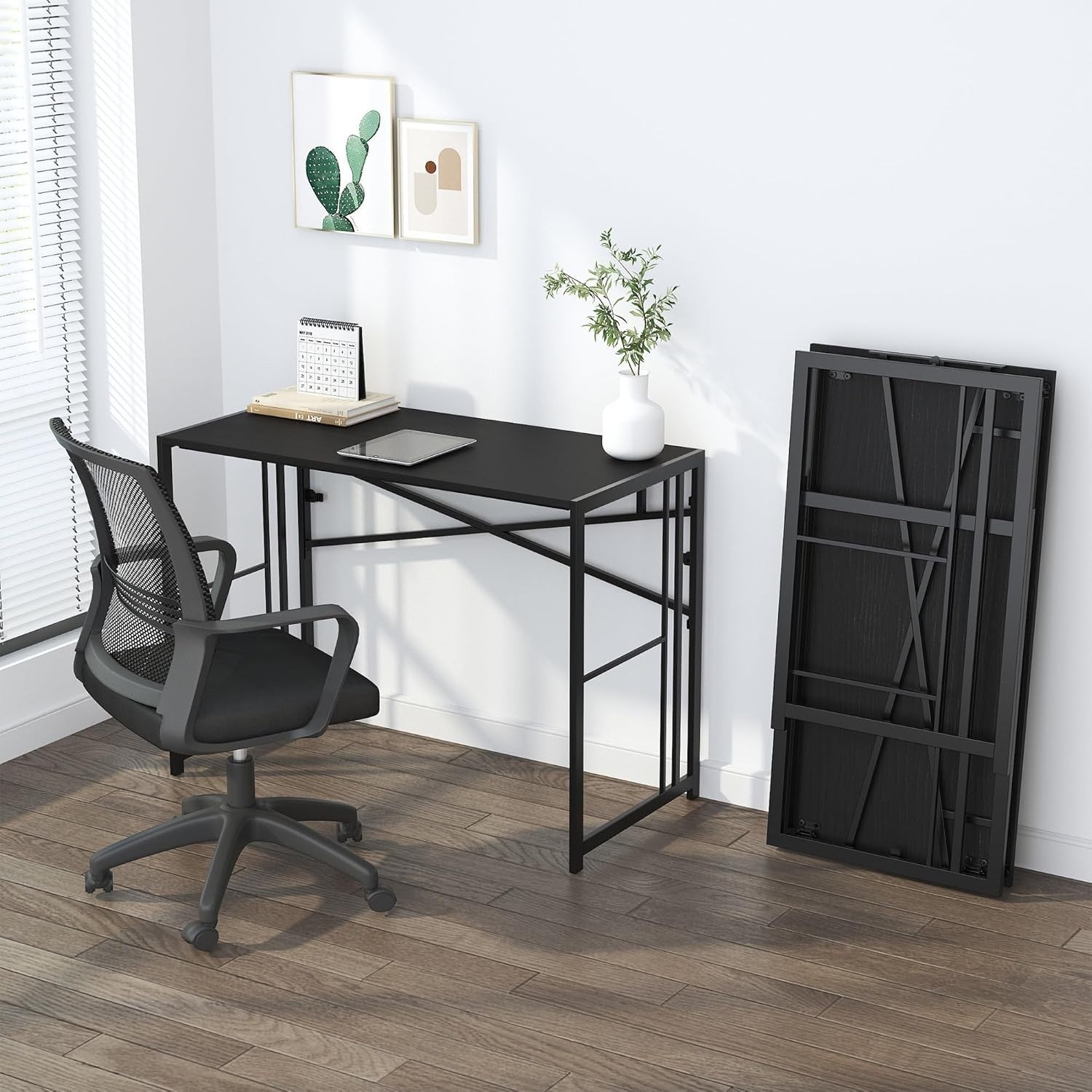 Folding Desk 103cm Black No Assembly Home Office Gaming Study Table