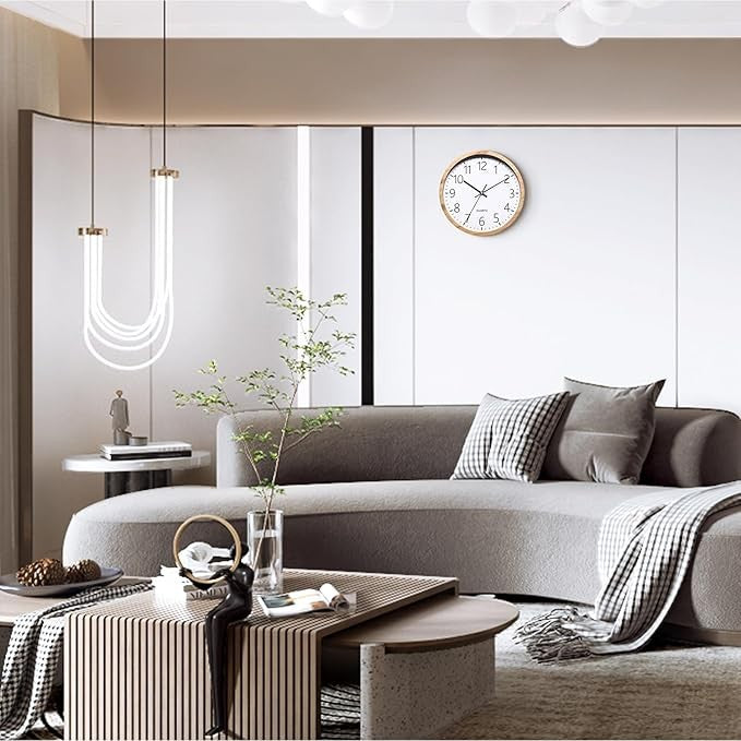 Modern 12 Inch Wooden Wall Clock Silent Non-Ticking Minimalist Home Decor