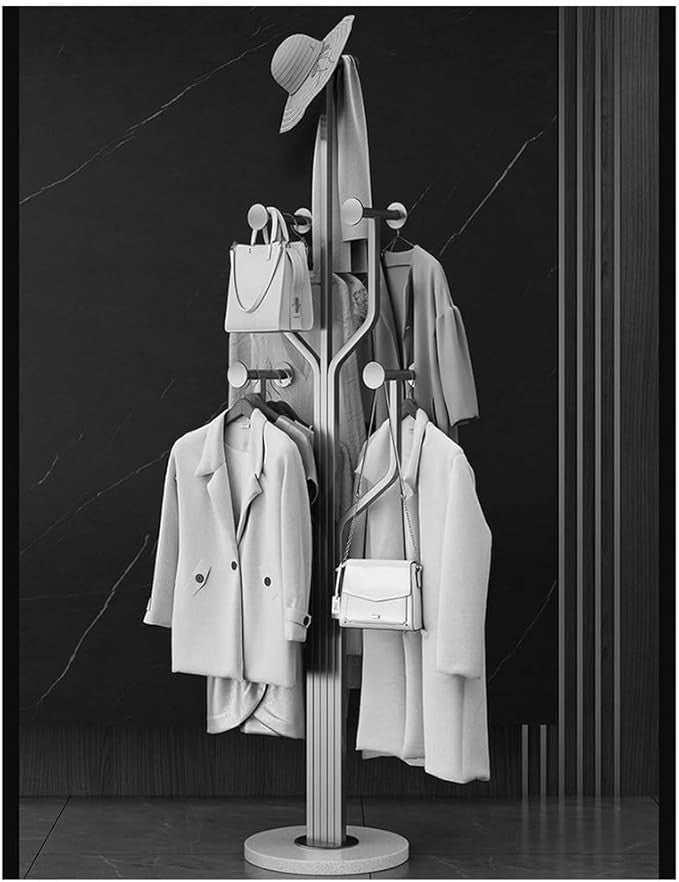 Modern White Metal Coat Rack Stand | Marble Base Freestanding Hall Tree 175cm