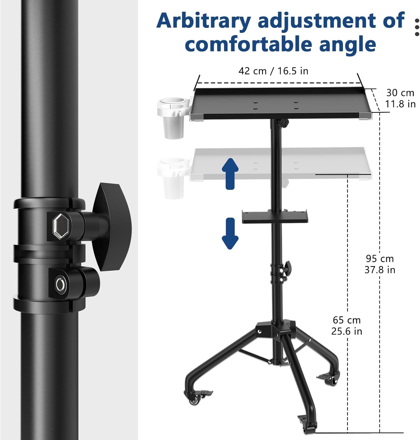 Salon Tray Cart Adjustable Height Rolling Tattoo Workstation with Wheels
