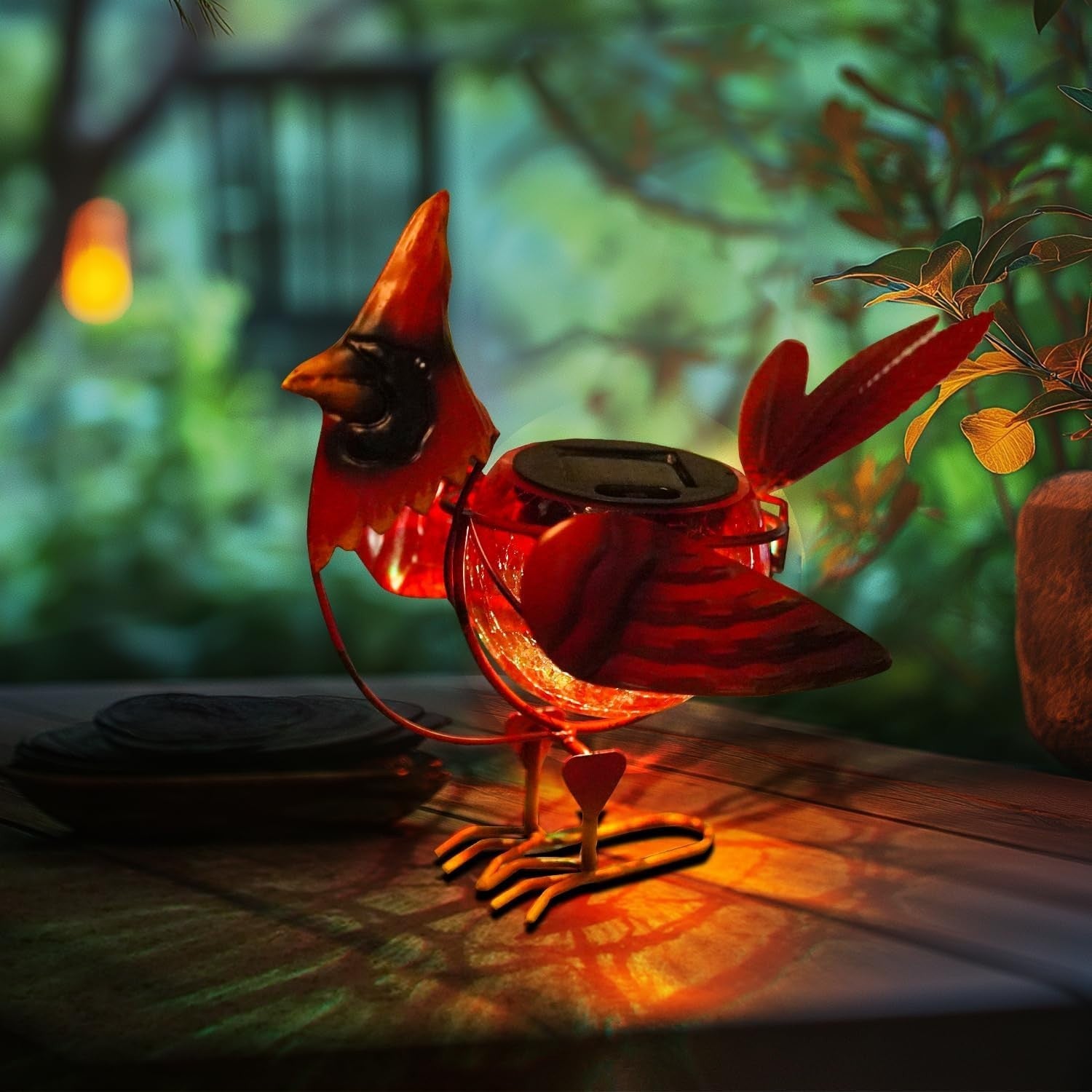 Solar Cardinal Garden Light Metal Bird Ornament Outdoor LED Yard Patio Decor
