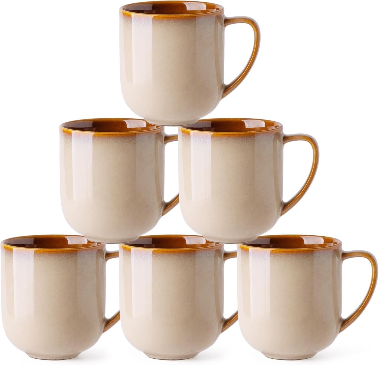 Stoneware Coffee Mugs Set of 6 350ml Large Handle Latte Cappuccino Cups
