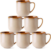 Stoneware Coffee Mugs Set of 6 350ml Large Handle Latte Cappuccino Cups