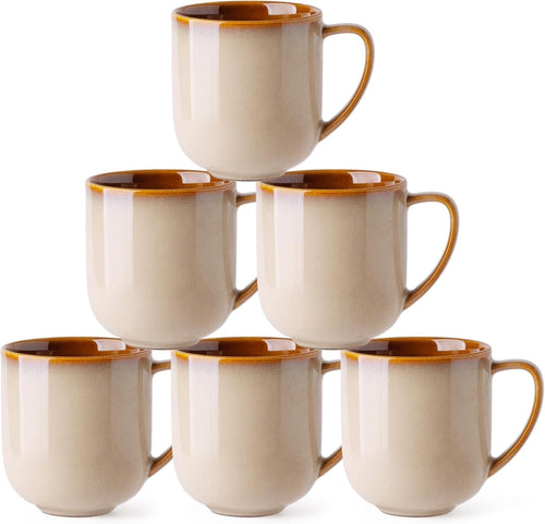 Stoneware Coffee Mugs Set of 6 350ml Large Handle Latte Cappuccino Cups