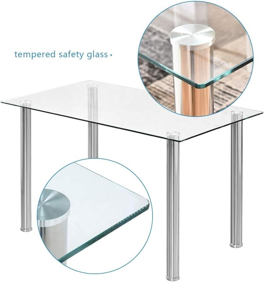 Clear Glass Dining Table 120x60cm Rectangular Tempered Steel Legs for 4-6