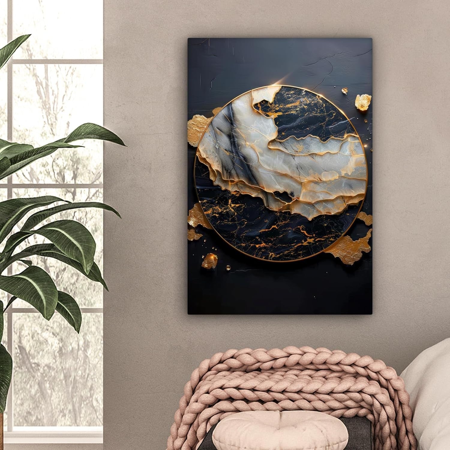 Gold Black Abstract Canvas Wall Art 60x90cm Framed Luxury Decor