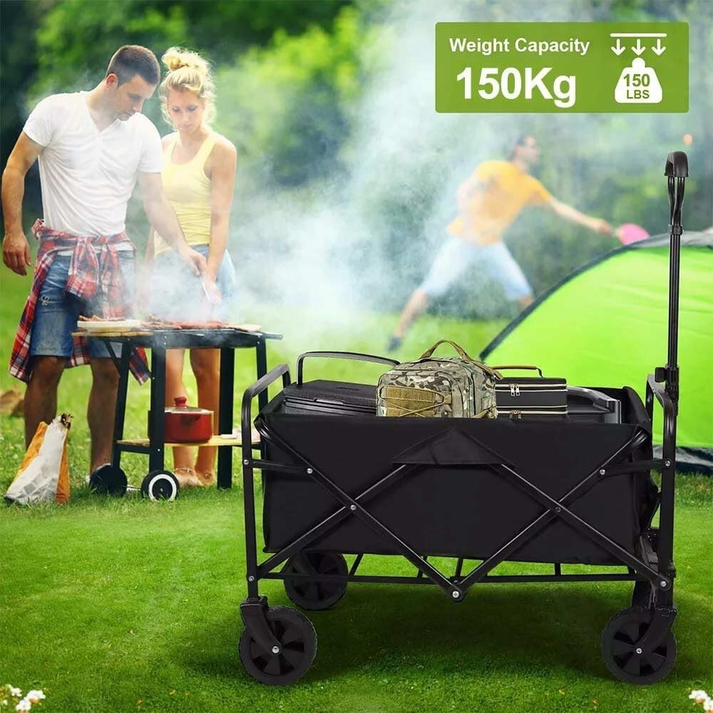 Heavy Duty Folding Festival Trolley Garden Camping Wagon 176lbs Load Black