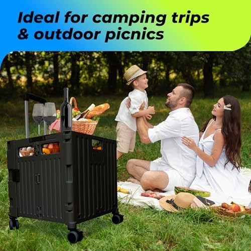 40KG Foldable Shopping Trolley 65L Cart with Lid 4 Wheels Handle