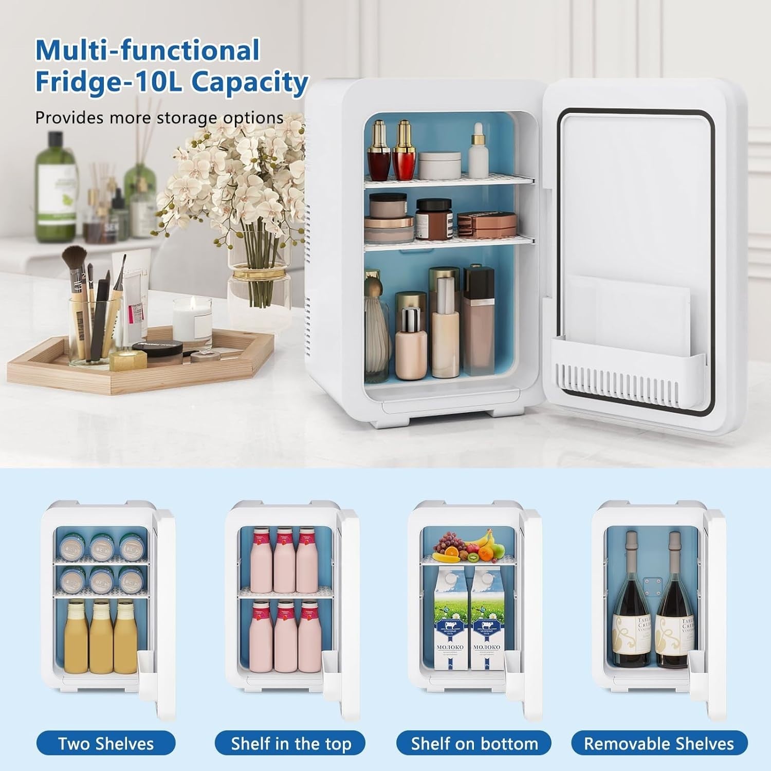 Portable 10L Mini Fridge Cooler Warmer AC DC White Home Car