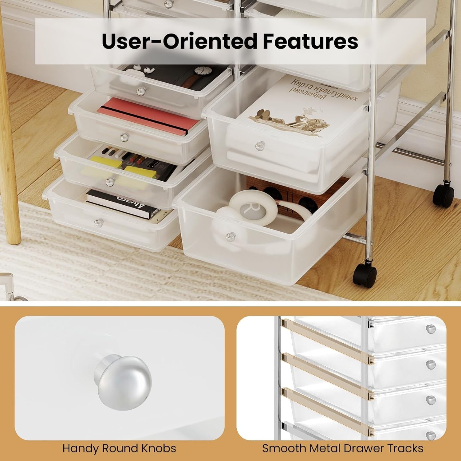 15 Drawer Storage Trolley Mobile Organizer Rolling Cart Lockable Wheels Clear