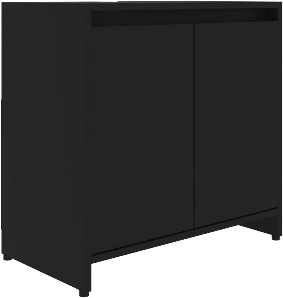 Modern Black Under Sink Bathroom Cabinet – 2 Door Storage Unit 60x61cm