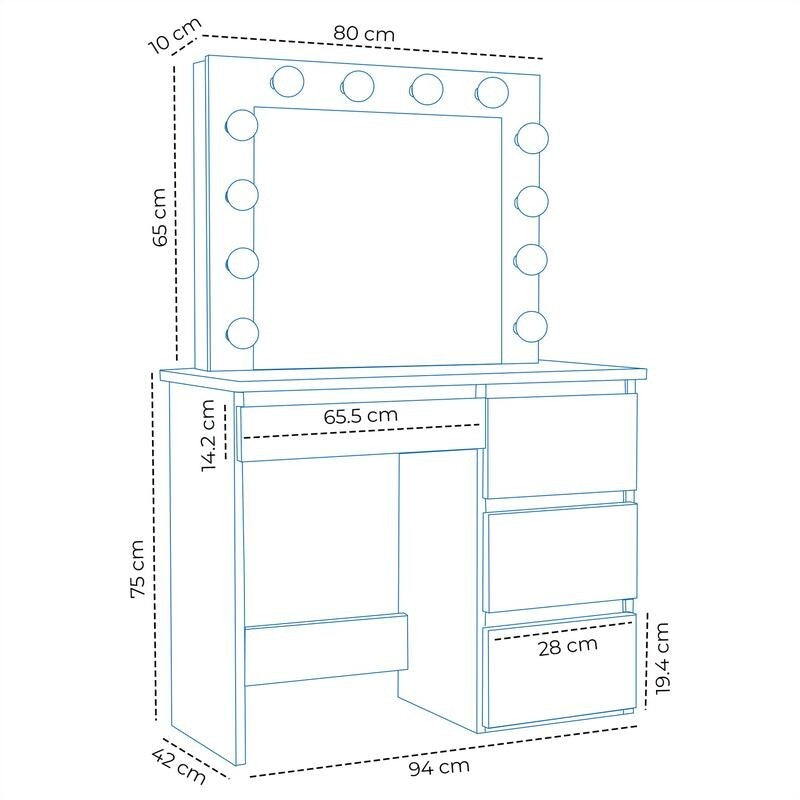 White LED Vanity Dressing Table with Mirror & Stool Makeup Desk MDF