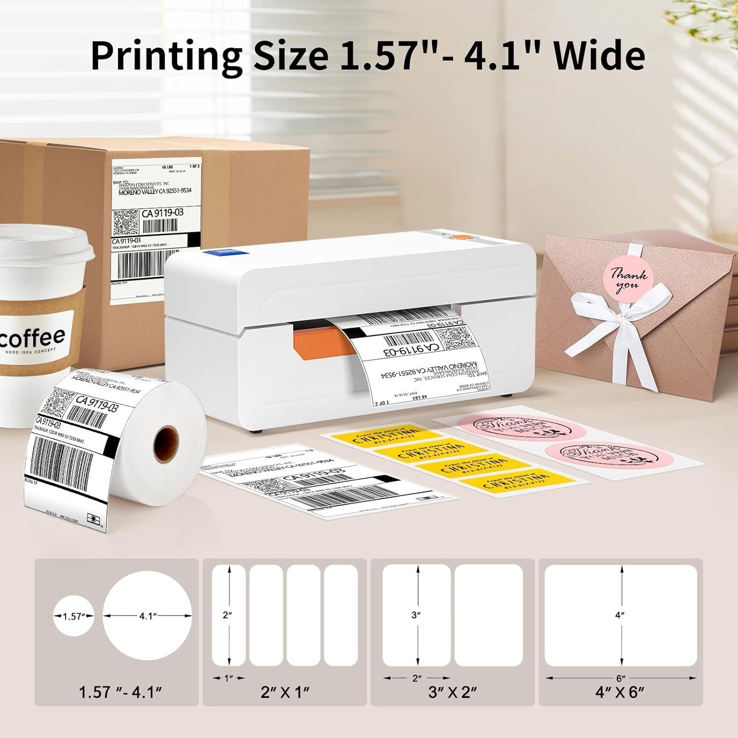 White Bluetooth Thermal Label Printer 4x6, 203DPI, Shipping Labels