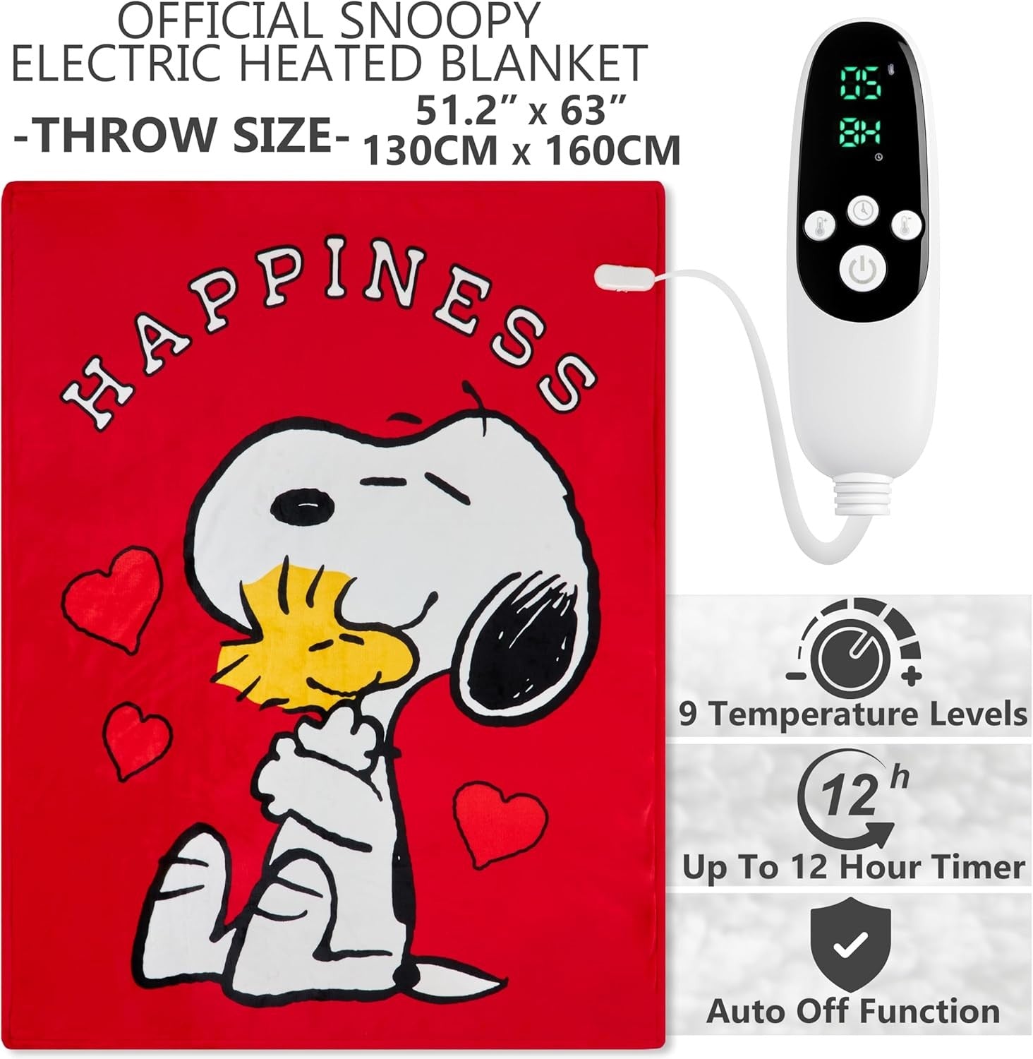 Single Electric Heated Throw 130x160cm Sherpa Fleece 9 Heat Auto Timer