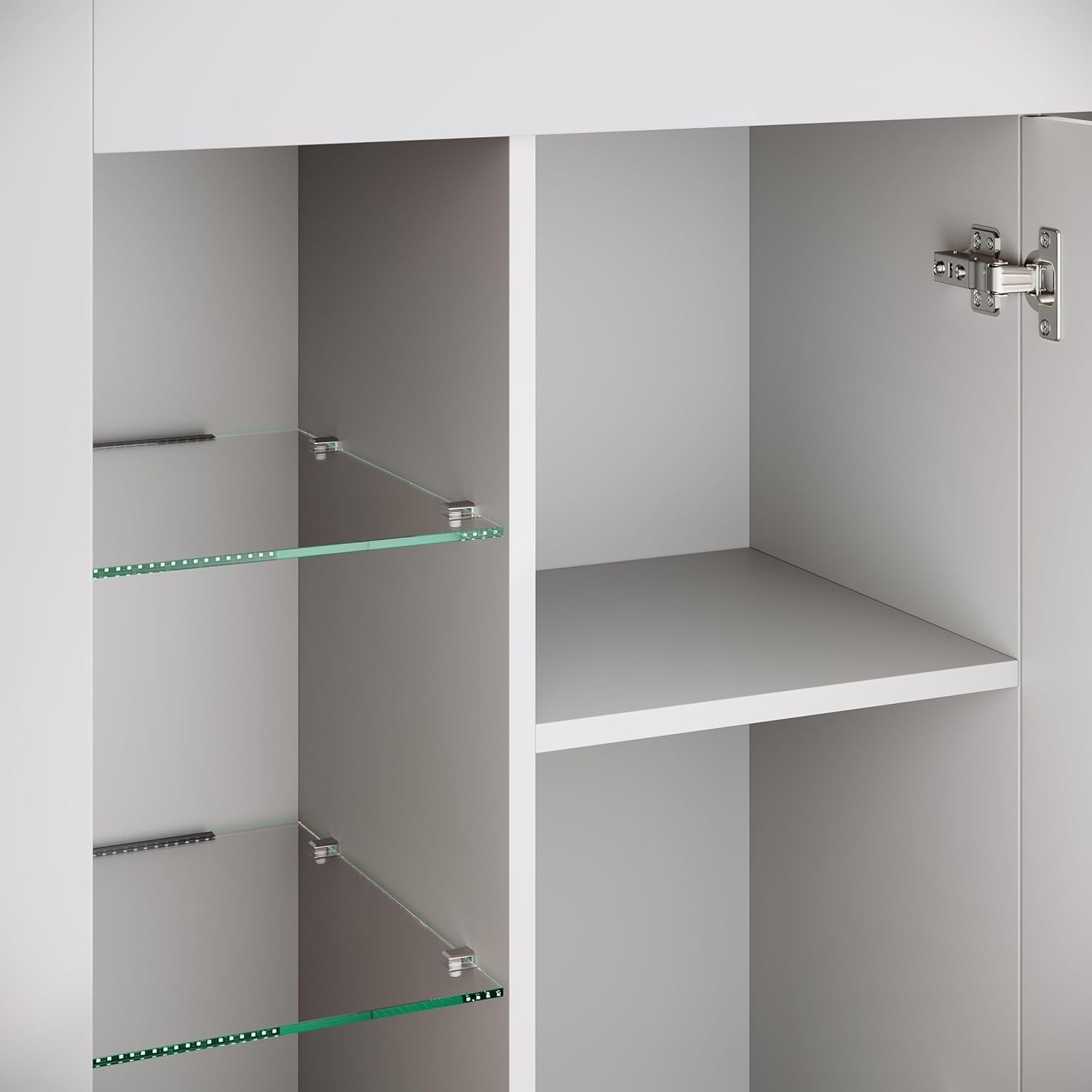 High Gloss LED Sideboard Display Cabinet with Glass Shelves White 83cm
