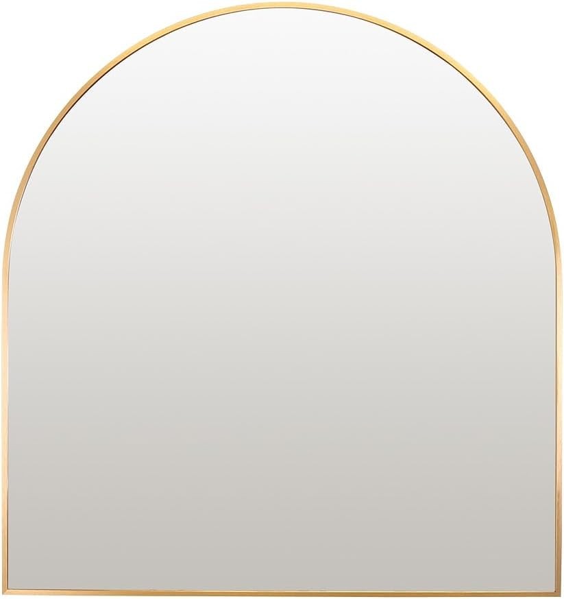Gold Arched Wall Mirror 80x85cm Modern Thin Frame Overmantle Hallway