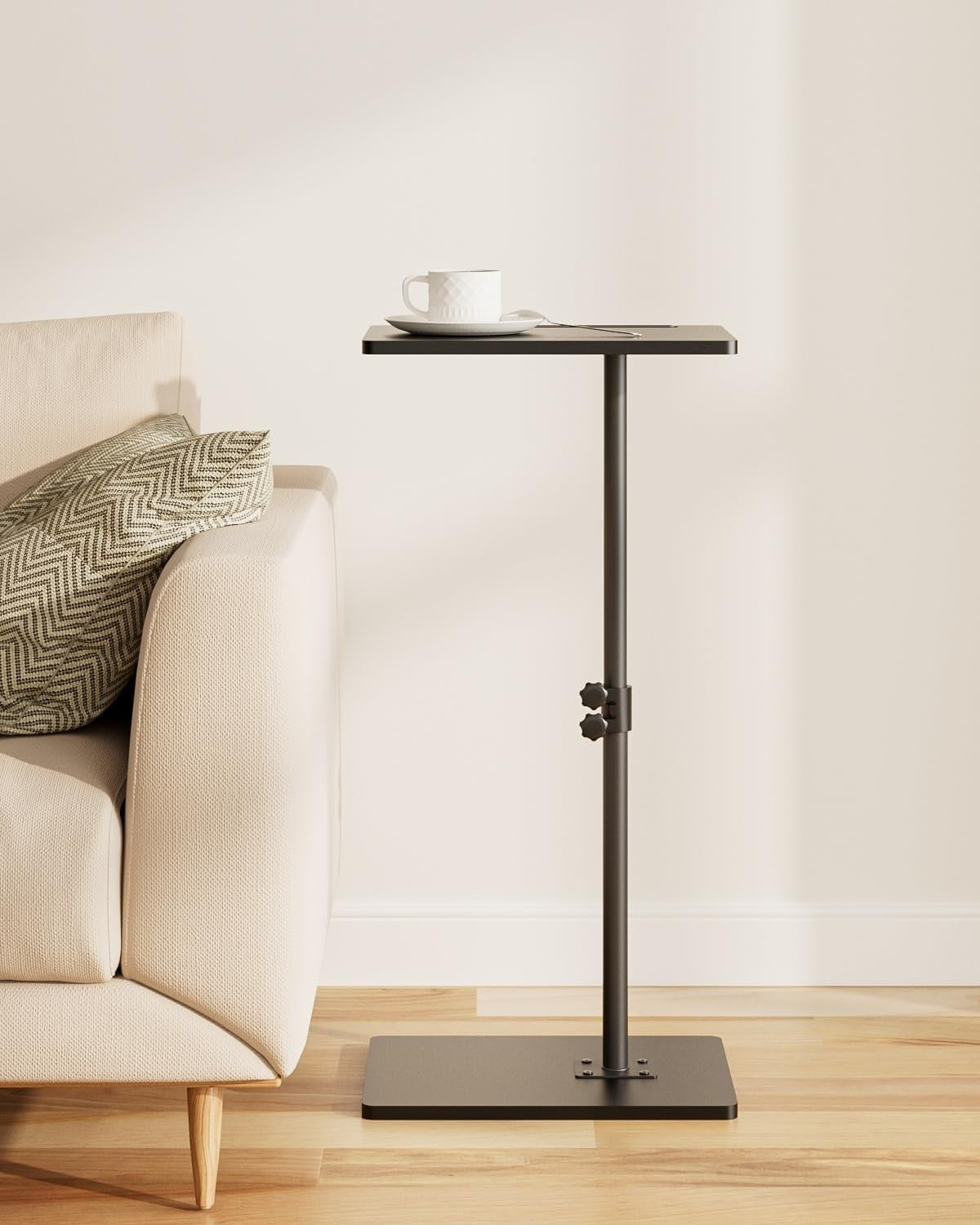 Adjustable C-Shaped Swivel Side Table 40x30x(45-81)cm Black Coffee Tray