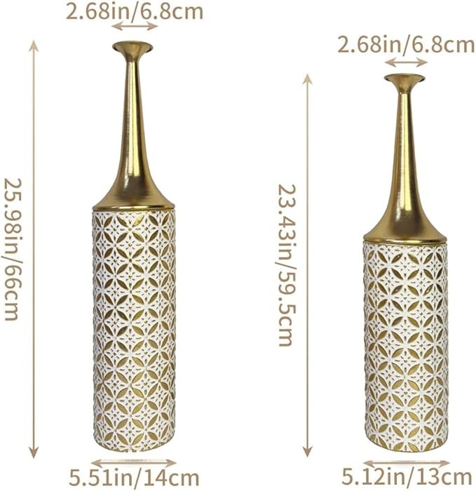 Tall Floor Vases Set of 2 Gold White Metal Home Decor 66/59cm