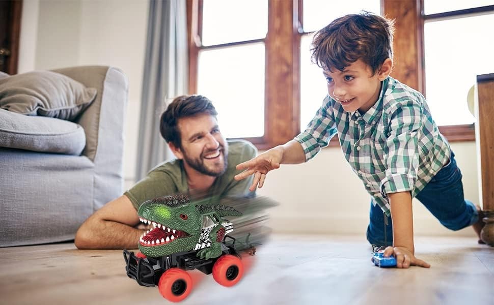 Dinosaur Remote Control Car for Kids 3–8, LED Light Monster Truck Toy