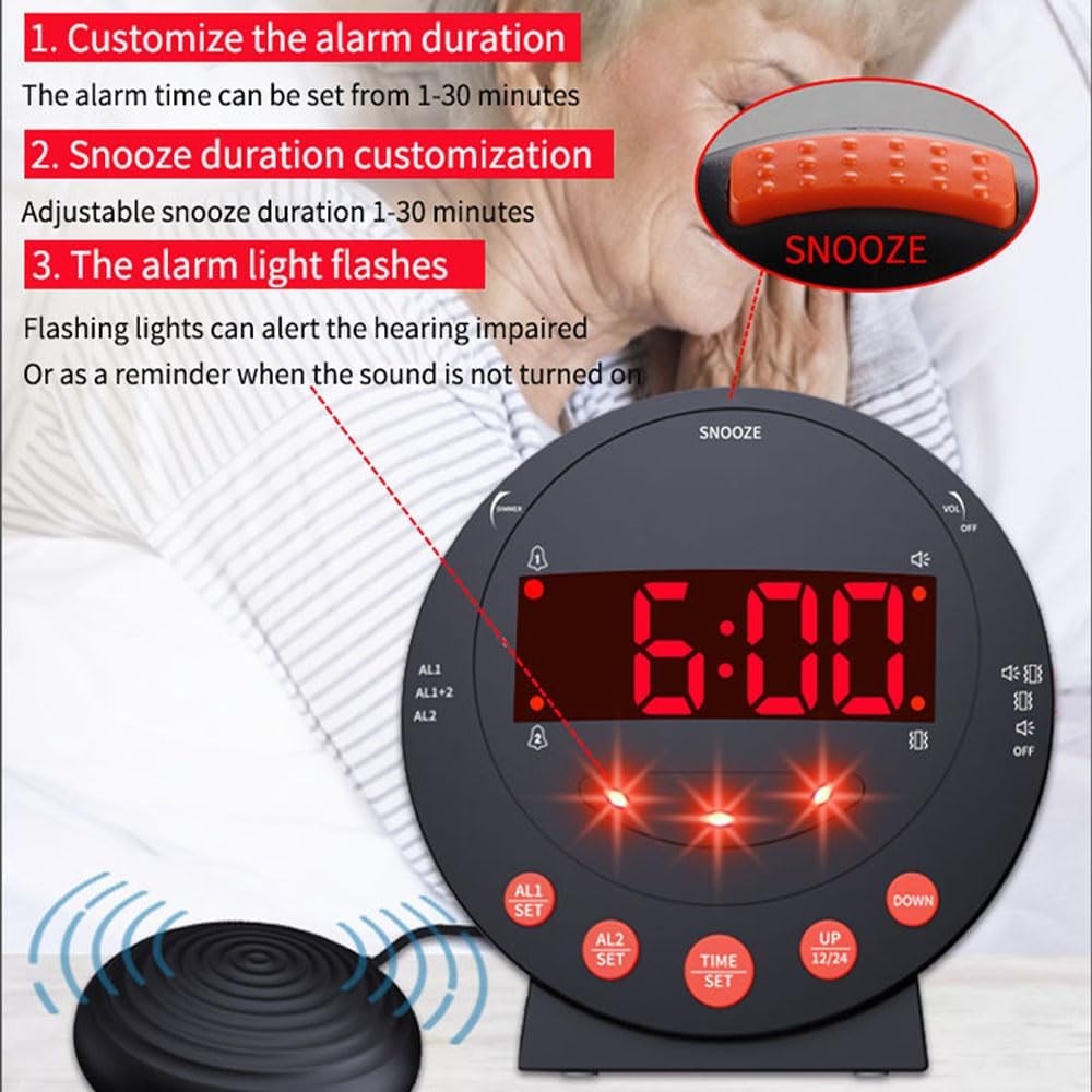 Loud Vibrating Alarm Clock Bed Shaker for Heavy Sleepers Deaf Elderly