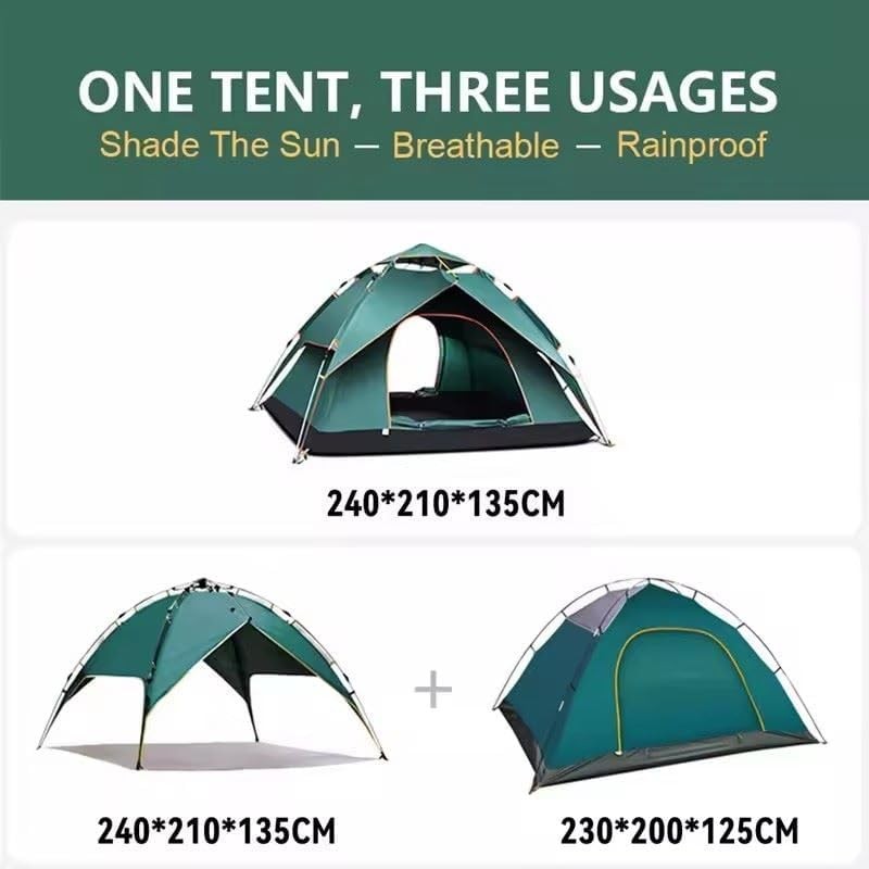 2-3 Person Pop Up Camping Tent Double Layer Waterproof Green
