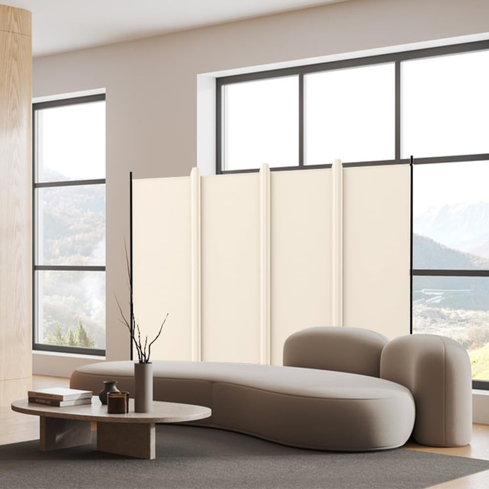 4 Panel Folding Room Divider Freestanding Privacy Screen with Lockable Wheels