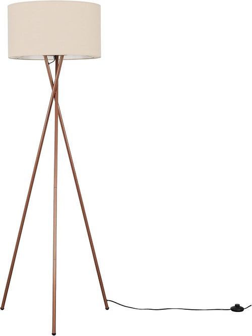 Modern Tripod Floor Lamp Copper Metal Stand Beige Shade LED Tall