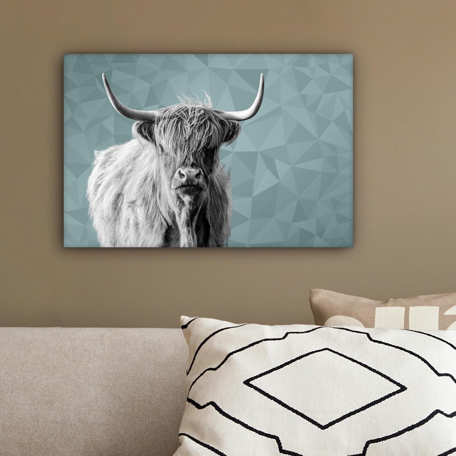 Highland Cow Canvas Wall Art 30x20cm Black White Modern Print